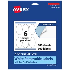 Avery Matte White Removable Oval Labels with Sure Feed Technology, 4.25" x 2.5" - 1 of 4