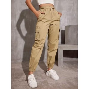 Coolmee Women's Lightweight Cargo Pants Casual Travel Sweatpants Joggers Elastic Waist Button Pockets - 1 of 4