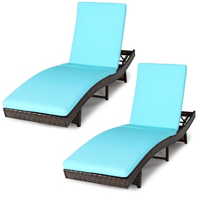 Tangkula 2-Piece Patio Adjustable Rattan Chaise Lounge Chair Folding Reclining Wicker Chair