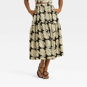 Women's Tiered Midi A-Line Skirt - A New Day™ Black/Cream Seashell - 1 of 3