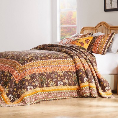 Greenland Home Fashions 3pc Queen Audrey Modern Floral Bedspread Bedding Set Brown — фото 3