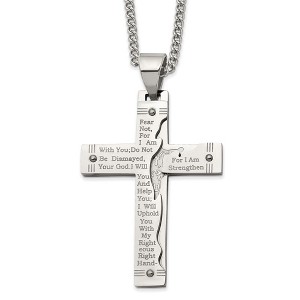 Chisel Stainless Steel Etched Isaiah 41:10 Prayer Cross Pendant on a 24" Curb Chain Necklace - 1 of 4
