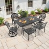 7-Piece Cast Aluminum Patio Dining Set with Rectangle Table, 2 swivel chairs and 4 fixed dining chairs, Brown Cushions and Umbrella Hole - 3 of 4