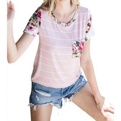 Women's Floral Stripe Pocket Tee - 7th Ray