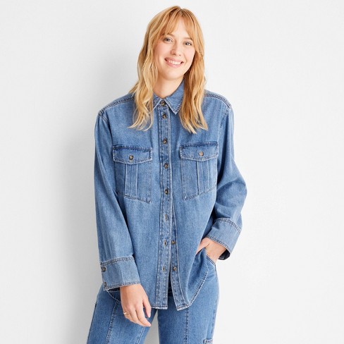 Women's Long Sleeve Denim Button-down Shirt - Future Collective™ With ...