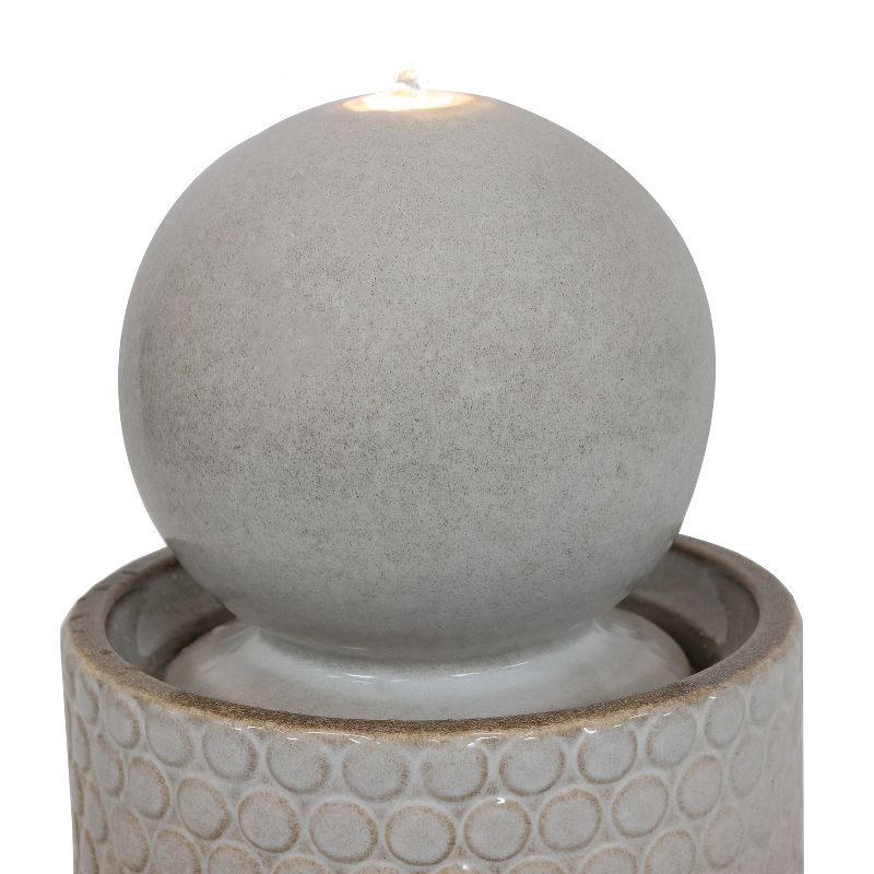 Sunnydaze Modern Orb on Circle-Pattern Base Ceramic Outdoor Fountain with LED Lights, Gray, 6 of 14