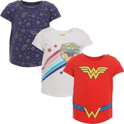 DC Comics Justice League Wonder Woman Little Girls 3 Pack T-Shirt Red / White / Navy 