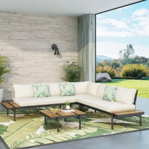 Outdoor Sectional Sofa Set, Sofa Set with Cushions and Pillows, 5 Seater Sofa with Table, Sofa with Iron Frame and PE Cushions-Coolbibila - 1 of 4