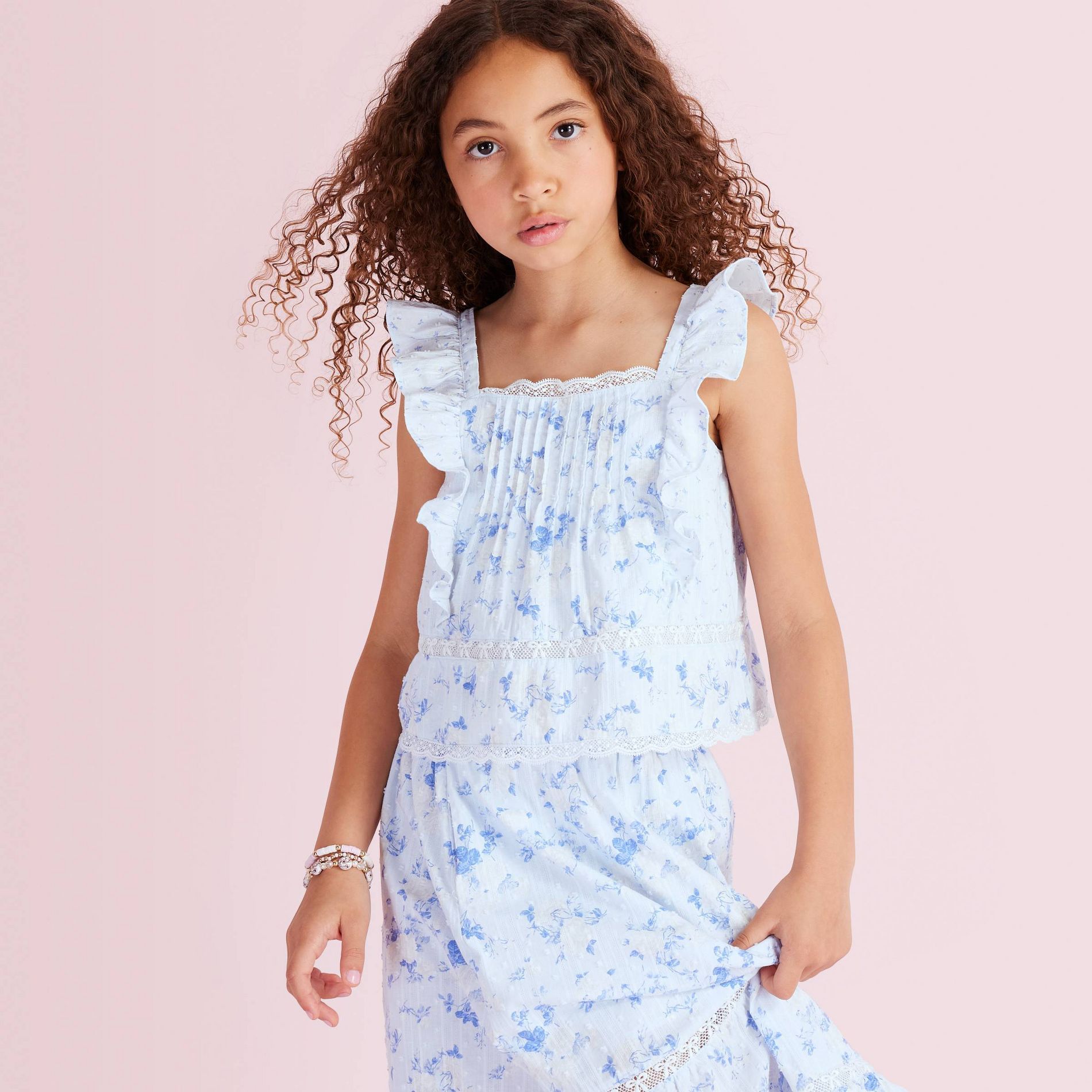 Girls' Rebecca Budding Florals Ruffle Tank Top - LoveShackFancy x Target Blue