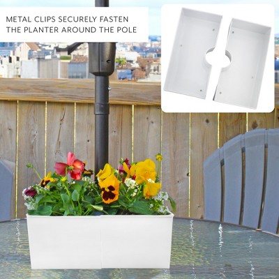 White Enamel Square Patio Umbrella Planter Set