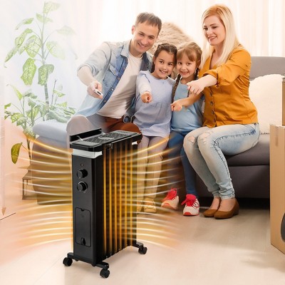 Black 1500W Oil Filled Radiator Heater with Thermostat and Humidifier