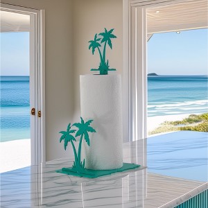 5 Star Super Deals Tropical Palm Tree Paper Towel Holder Teal Coastal Design for Beach-Themed Kitchens Durable and Decorative Roll Stand for Home - 1 of 4