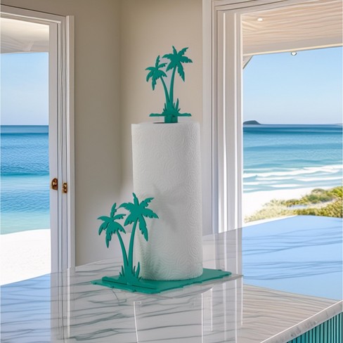 5 Star Super Deals Tropical Palm Tree Paper Towel Holder Teal Coastal Design for Beach-Themed Kitchens Durable and Decorative Roll Stand for Home - image 1 of 4