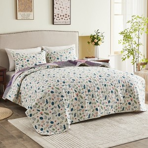 Inhand Microfiber Print Quilt Bedding Set, Flower print Soft Lightweight Coverlet For All Season - 1 of 4
