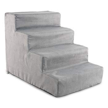 Precious Tails Herringbone High Density Foam 4-Step Pet Stairs - Gray