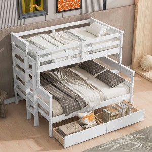 Twin over Full Wood Bunk Bed Frame with Drawers/ Twin Size Trundle Bed 4W -ModernLuxe - 1 of 4