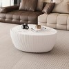 Modern Goose Egg Coffee Table with Marble Top and PU Leather Base, Stylish Sofa Table for Living Room, Office, or Apartment – The Pop Home - 2 of 4