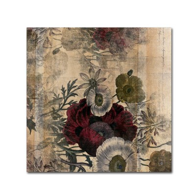 Vintage Floral Collage Burgundy Bloom Canvas Art
