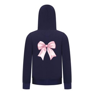 Everyday Kids Girls Collection Pink Bow Zip Up Hoodie – Cute Satin-Style Ribbon Graphic Sweatshirt - 1 of 4