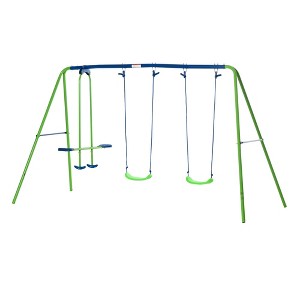 NAYSAYE Swing Set Metal Playset with Dual Swings and Glider Adjustable Seats for Backyard Play, Green, 48.4"*13.8"*6.2" - 1 of 4