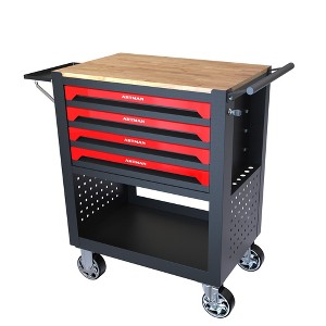 Gulches 4-Drawer Multifunctional Tool Cart with Wheels & Wooden Top - Steel Tool Trolley with Locking System, Ball-Bearing Slides for Garage - 1 of 4