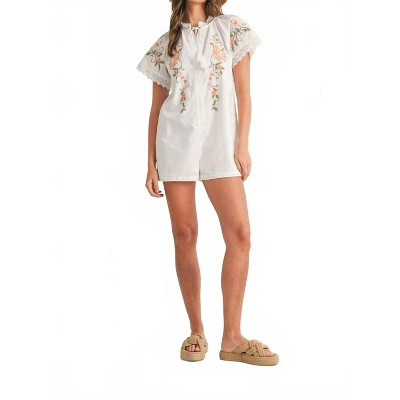 Women's Zelina Embroidered Tassel Short Sleeve Romper - MABLE