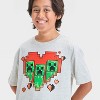 Boys' Minecraft Creeper Valentine's Day Graphic Short Sleeve T-Shirt - Gray - 2 of 4