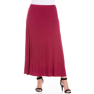 24seven Comfort Apparel Women's Elastic Waist Maxi Skirt -wine-l : Target