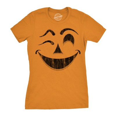 Womens Winky Warren Pumpkin T Shirt Funny Halloween Jack O Lantern Unsettling Smile Tee For Ladies - Crazy Dog Women's T Shirt