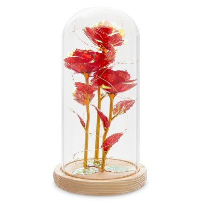 Zodaca Enchanted Red Rose Flower  in Glass Dome with LED Lights, Valentine's day, Mom Gift for Her, 5.7 x 11 Inches