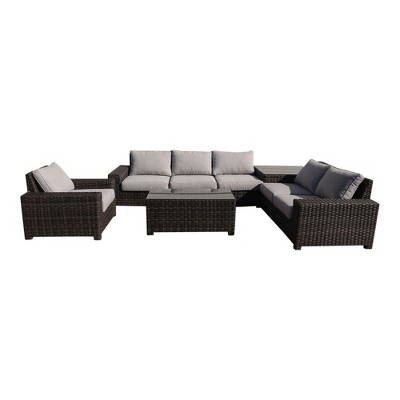 Courtyard Casual St Lucia 6 pc Sectional Set with Armless Middle Chair to Ext Corner End and Club Chair