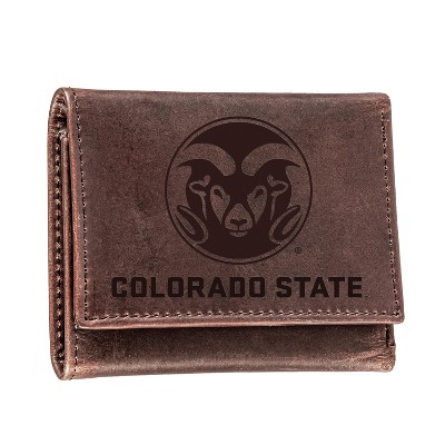 Evergreen NCAA Colorado State Rams Brown Leather Trifold Wallet Officially Licensed with Gift Box