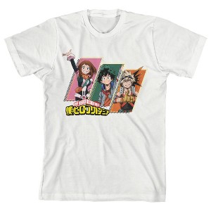 My Hero Academia Uraraka Deku & Bakugo Crew Neck Short Sleeve Boys' White T-shirt - 1 of 3