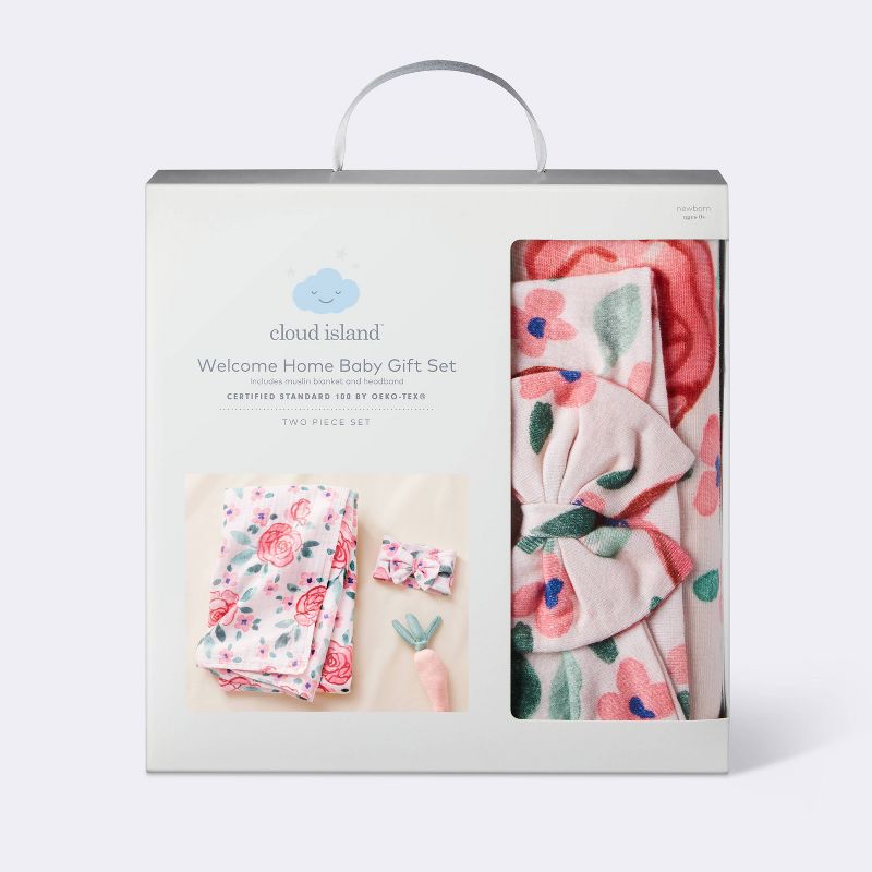Hospital Muslin Swaddle Baby Blanket and Headband Gift Set - Floral Blooms - 2pk - Cloud Island&#8482;, 5 of 8