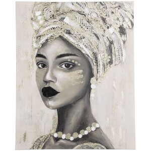 HOMCOM Hand-Painted Canvas Wall Art for Living Room Bedroom, Painting Gold African Woman, 39.25" x 31.5" - 1 of 4
