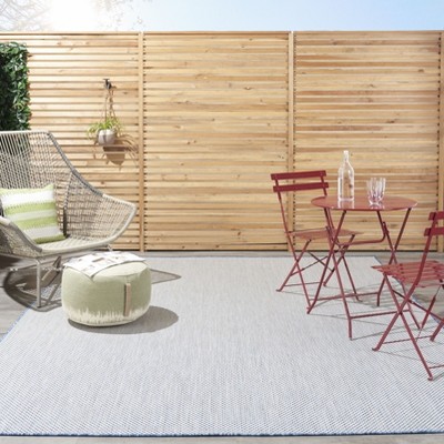 Courtyard Geometric Ivory Blue 10' x 14' Easy-Care Area Rug