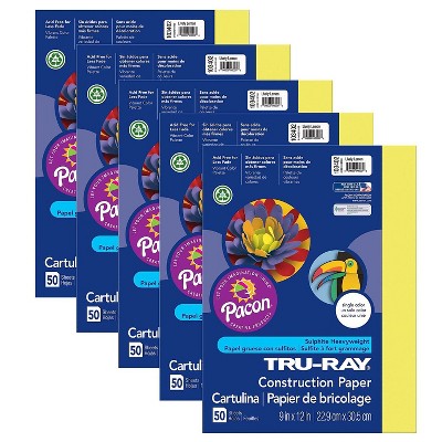 Pacon Tru-Ray Construction Paper Lively Lemon 9" x 12" 50 Sheets Per Pack 5 Packs (PAC103402-5)