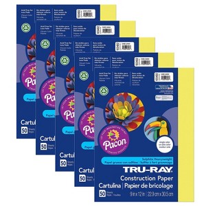 Pacon Tru-Ray Construction Paper Lively Lemon 9" x 12" 50 Sheets Per Pack 5 Packs (PAC103402-5) - 1 of 2