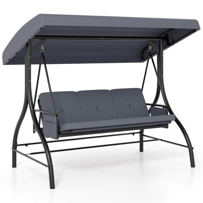 Costway 3-Seat Patio Swing with Canopy with Removable Cushions & Side Pockets Stand Black/Gray/Red/Brown/Beige