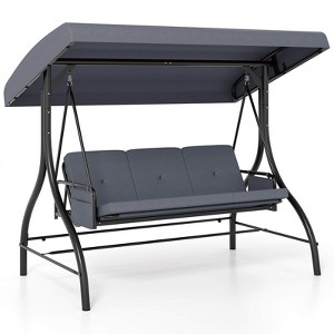 Costway 3-Seat Patio Swing with Canopy with Removable Cushions & Side Pockets Stand Black/Gray/Red/Brown/Beige - 1 of 1