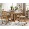 5 PCS Dining Set, Round Extendable Wood Table with Trestle Base and 4 Cross-Back Chairs, Solid Rubberwood Frame Chairs-Coolbibila - 3 of 4