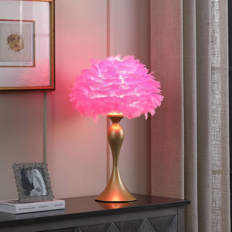 18.25&#34; Hot Pink Feather Aquina Crisp Contour Glam Table Lamp Satin Gold - Ore International, 3 of 5