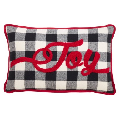 12"x20" Buffalo Plaid Joy Poly Filled Throw Pillow Black - Saro Lifestyle: Cotton Blend, Zippered, Indoor/Outdoor Use