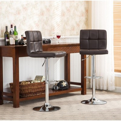 Brown Adjustable Swivel Faux Leather Bar Stools with Chrome Base, Set of 2