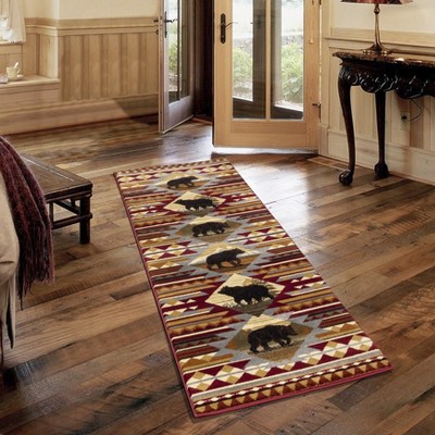 Vynxaria Nature's Nest Lodge Area Rug - 2ft x 3ft Black Bear & Southwestern Motifs