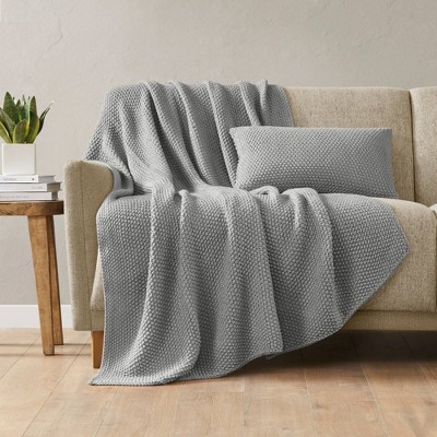 Gray Cotton Polyester Knit Euro Pillow Cover