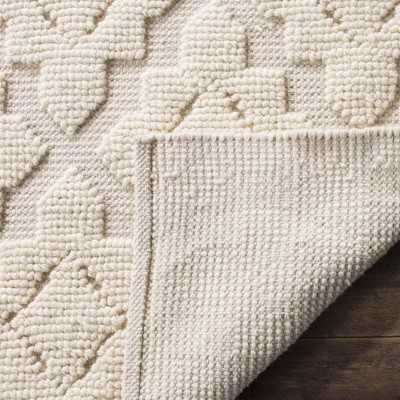 Ivory Hand-Knotted Wool and Cotton Area Rug, 5' x 8'
