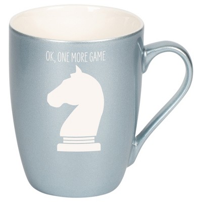 100 North Chess Knight 10 Ounce Frosted Blue Metallic Finish, Comfortably Fits Your Hands, New Bone China Coffee Tea Cup Mug, Ok, One More Game