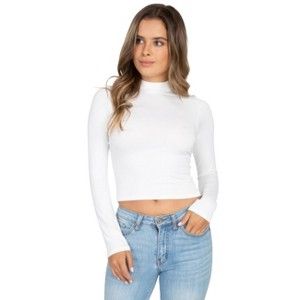 Slickblue Women's Jersey Mock Neck Shirt, Slim Fit Solid Long Sleeve Top, 9 Color Options, Size S-L - 1 of 4