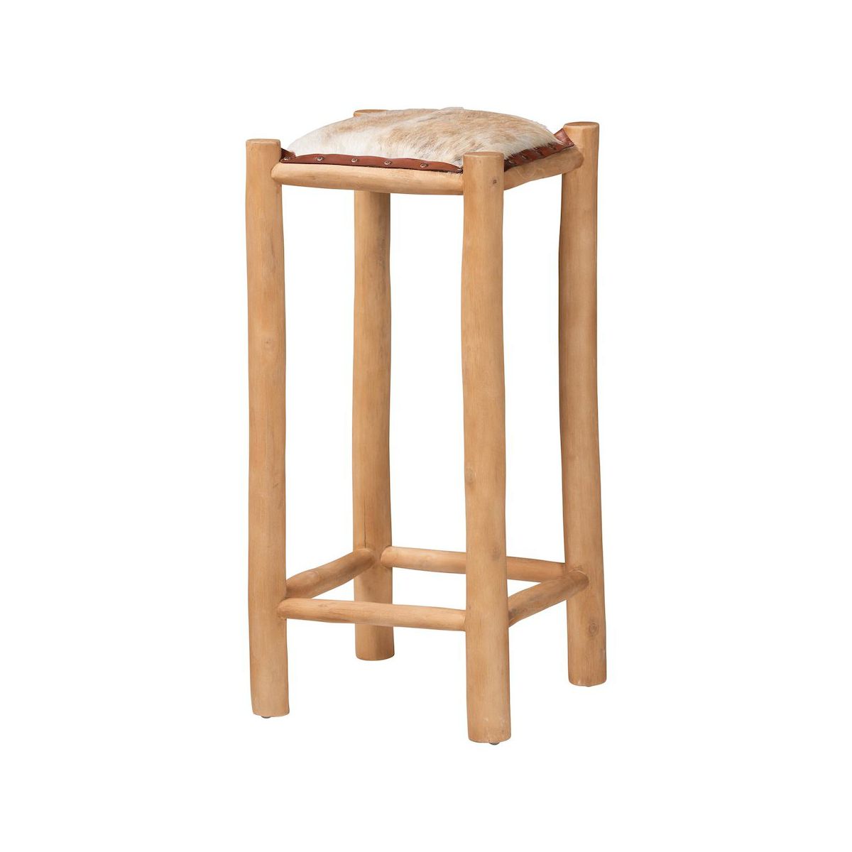 bali & pari,Rivera Genuine Goat Leather Bar Stool - Rustic Boho Seating with Teak Wood